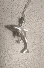 18 inch 925 Sterling Silver chain with 925 Silver Dolphin Pair Mom and Baby