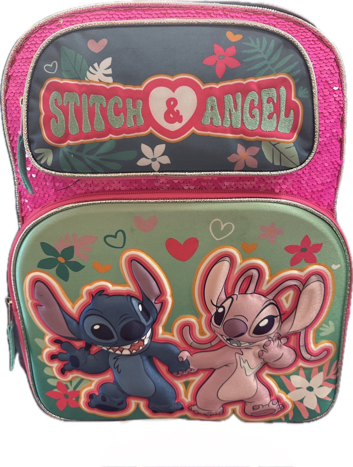 Large Backpack - Disney - Stitch and Angel 3D Pop-Up Pink/Green 16