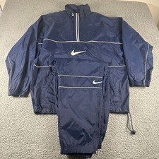Vtg 90's Nike Windbreaker Jacket Pants Set Swoosh Mens L Jacket XL Pants Navy