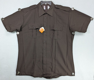 Elbeco Tex-Trop Uniform Shirt Button Up Short Sleeve Workwear Brown Size 17.5