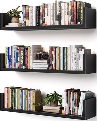 Wall Bookshelf, Set of 3, U Shaped Floating Bookshelf, Hanging Bookshelves fo...
