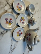 Vintage Miniature Porcelain Tea Set   Floral Butterfly Design   Complete Set