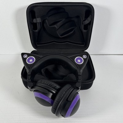 Brookstone Cat Ear Headset Purple- Tested Working- W/ Carrying Case
