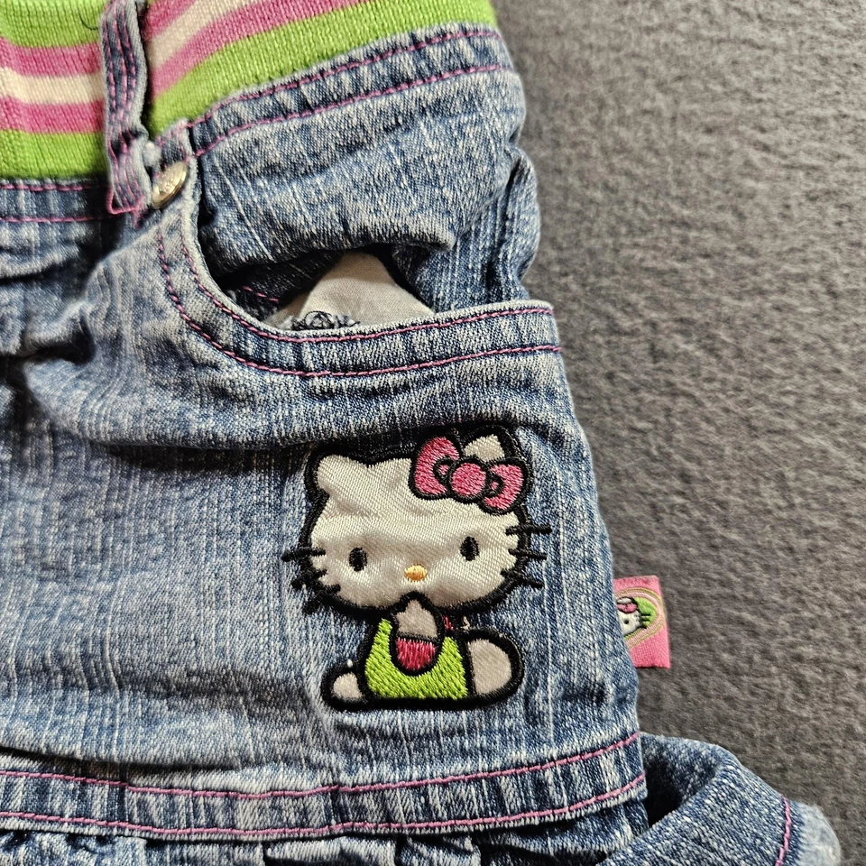 Linda Falda Denim Hello Kitty Niñas Pequeña Rosa Verde Cintura Bordada Jeans Foto 2 de 4