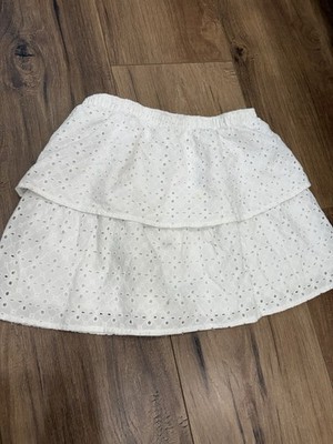 Wonder Nation Girls White Eyelet Tiered Cotton Pull-On Skirt 10-12