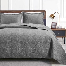 Love's cabin King Size Quilt Set Grey Bedspreads - Soft Bed Summer Lightweigh...