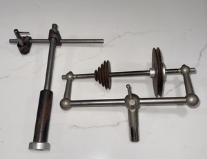 Antique Wooden Lathe Idler Pulley Assembly And Centering/Scriber Gauge