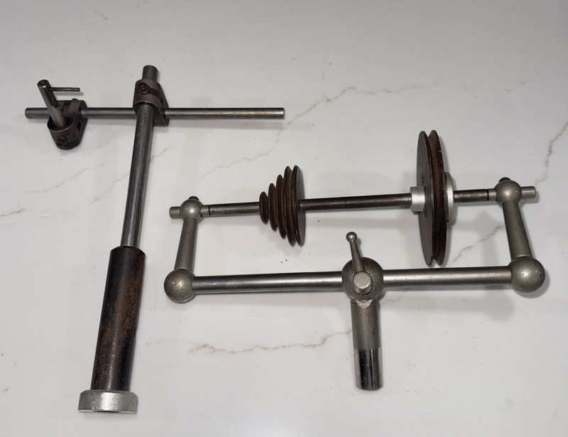 Antique Wooden Lathe Idler Pulley Assembly And Centering/Scriber Gauge