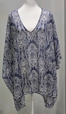 Show Me Your Mumu Blue White Floral Kaftan Poncho Tunic Top Women's Size M