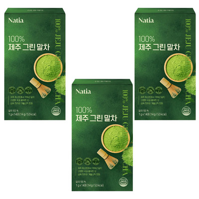 Natia 100% Jeju Green Matcha Powder 1g x 14 Sticks, 3EA