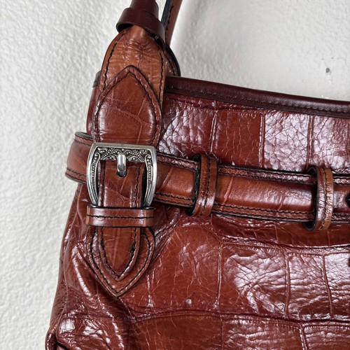 Sac à main bandoulière vintage Brighton Kennedy crocodile cuir gaufré cognac - Photo 2/21