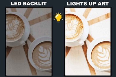 LED Backlit Coffee Wall Art Lighted Frame - leaf latte art grid table