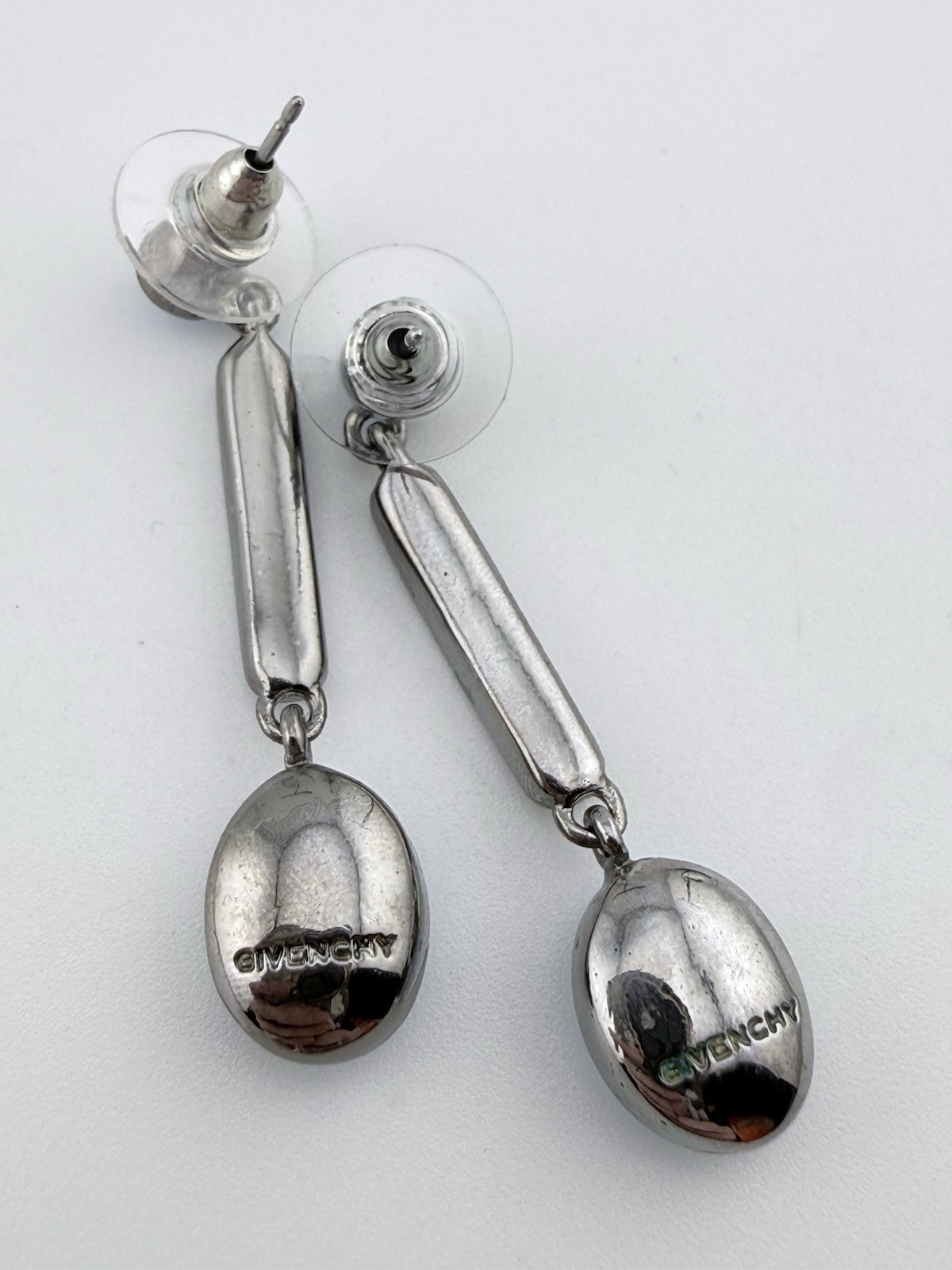 GIVENCHY SILVERTONE BLUE CRYSTAL POST DANGLE EARR… - image 4