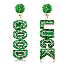 NVENF St.Patrick's Day Earrings for Women Beaded Shamrock Green, Gold