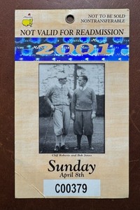 Super Rare 2001 SUNDAY Masters Patron Paper Ticket Badge Tiger Woods Slam POP 5