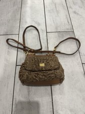 DOLCE GABBANA Sicily shearling lamb fur embossed leather mini crossbody bag