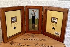 Rustic Tri Fold Warren Kimble Golf Wood Picture Frame Holds 4x6