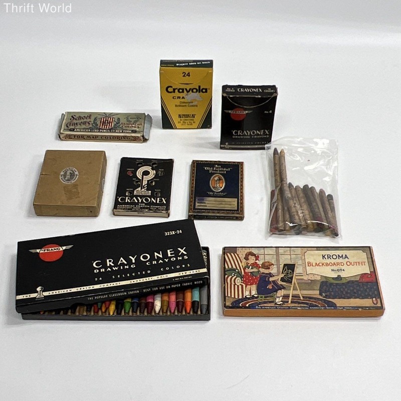 Vintage Crayon Lot Prang Crayonex Binney Smith Crayola Kroma School Supplies