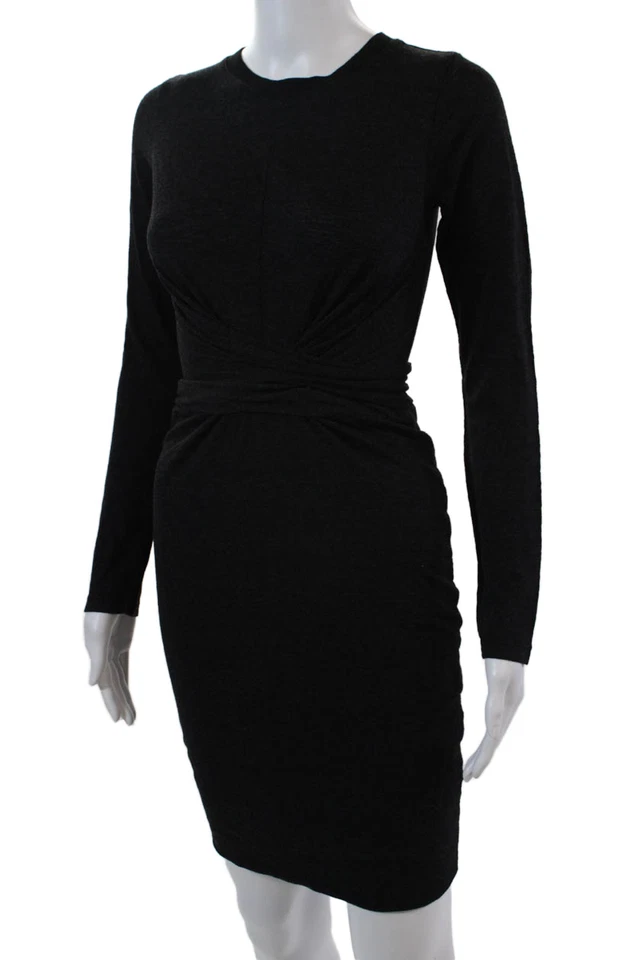 Monrow 女式棉质长袖圆领休闲毛衣连衣裙灰色 10 码 — 第 2/4 张图片