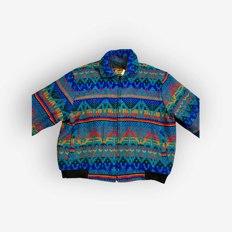 Винтажная мужская куртка-бомбер 90-х David James Southwestern сделано в США Aztec размер L - Изображение 2 из 4