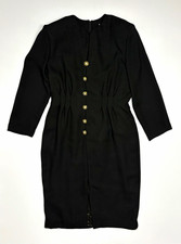 A.T.I New York Black Sheath Knee Dress Round Neck 3/4 Sleeve Zip Button 10