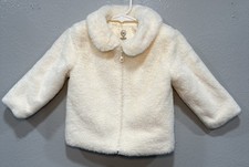 Wonder Nation Faux Fur Jacket Girls Sz 12M Ivory Zip Up Comfy Fuzzy Full Lining