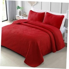 Ultrasonic Full Queen Quilt Bedding Set, Lightweight Red Bedspreads Soft