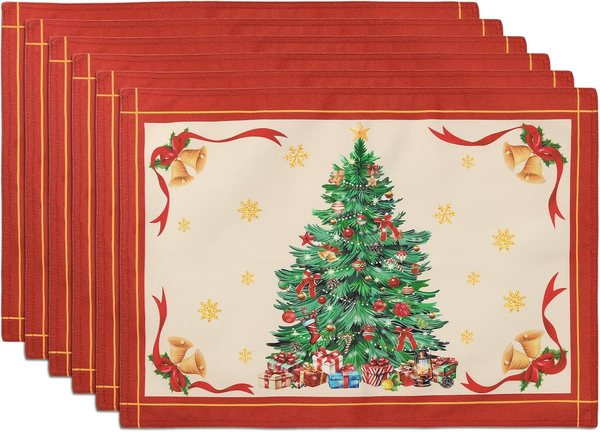 Weihnachten Platzset 6Er Set, Tischsets Rot Weihnachtsbaum Urlaub Doppelschicht-image