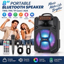 8" Portable Bluetooth Party Speaker with Heavy Bass Subwoofer/TWS/FM/TF Card/AUX