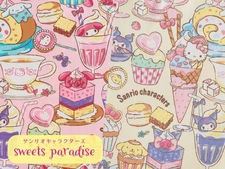 Hello Kitty Oxford Fabric "Sweets Paradise" Design, Made in Japan, Sanrio
