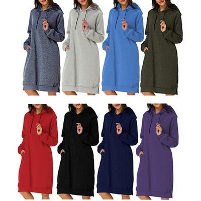 Damen Langarm-Kapuzenpullover Sweatshirt-Kleid Pullover-Kleid für Frauen