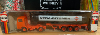 Rare Vintage Herpa 1/87 HO Veba-Bitumen Tractor w/ Tanker Trailer NIB