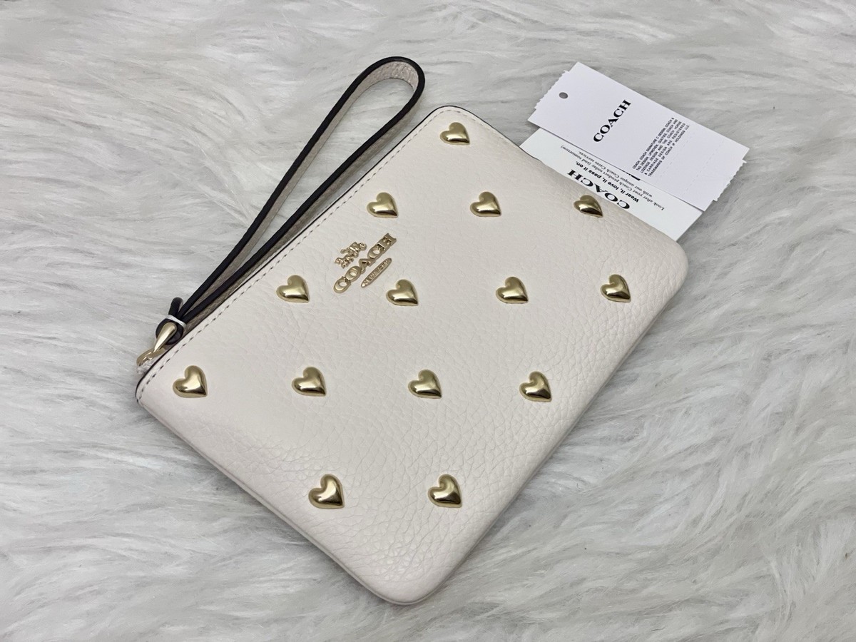 Coach Corner Zip Wristlet With Heart Rivets CDF06 | eBay