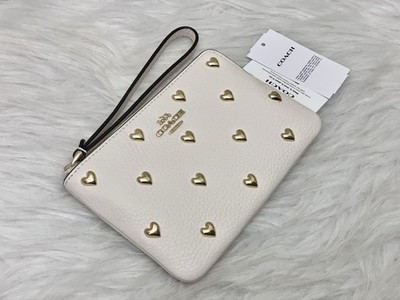 Coach Corner Zip Wristlet With Heart Rivets CDF06 | eBay