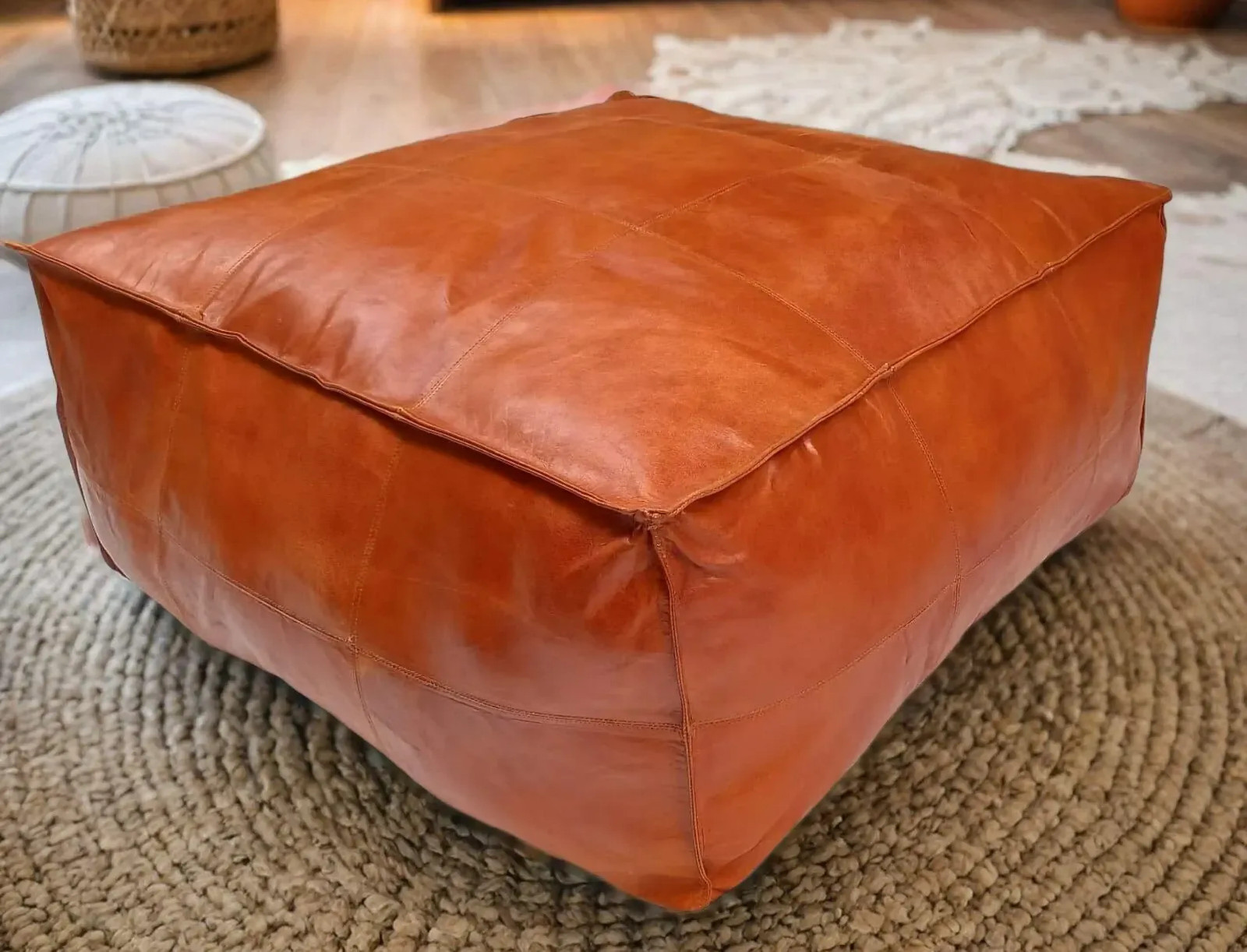 Footstool Moroccan Leather Ottoman Pouffe Genuine Aamazing 30'' Unstuffed Boho