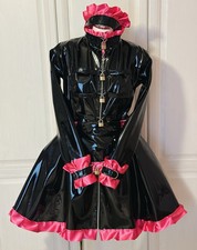 Misfitz black PVC & pink satin lockable Sissy Maids dress. SIZE 20.   TV CD Goth