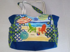 Paul Brent Beach Tote Bag Beach Chairs & Umbrella Design Inside & Outside Pocket