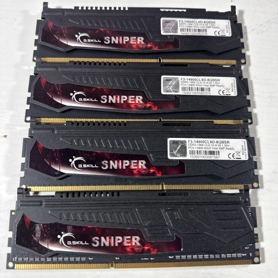 (4 Piece) G.Skill Sniper F3-14900CL9D-8GBSR DDR3-1866 16GB (4x4GB) Memory As Is - Image 3 of 4