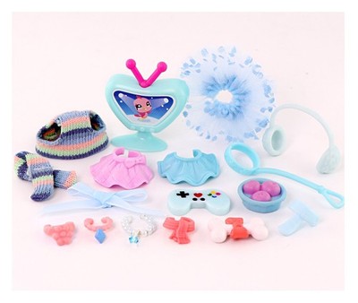 17Pcs Blue LPS Accessories For Mini Figures Toy DIY LPS Dog Cat Kid Play Gift