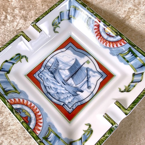 Hermes Paris Cigar Ashtray Change Tray Patchwork Porcelain Tableware with Case - Picture 9 of 15