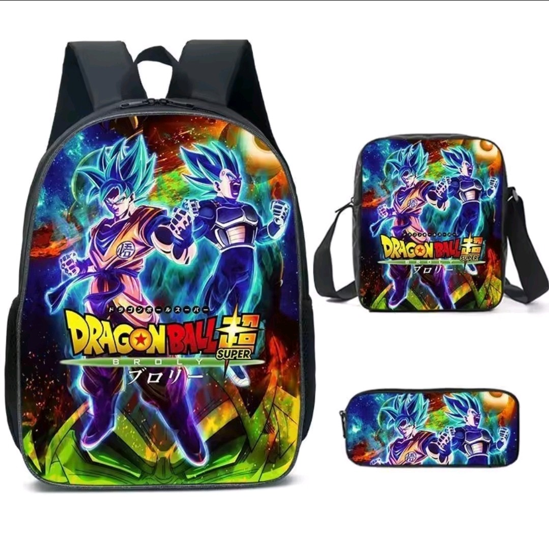 Cartable Dragon Ball Lote 3 Pcs Estuche Mochila Bandolera Goku Vegeta Blu
