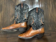 Vintage Dan Post Men's Black Brown Leather Cowboy Western Boots Size 7