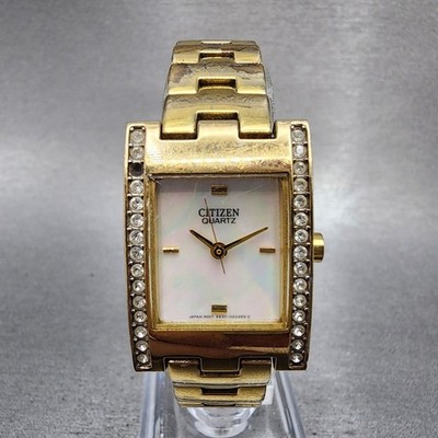 Designer Citizen Gold-Tone Rhinestone Rectangle Dial Analog Wristwatch 1980s Vintage Citizen Ladies Watch, Gold Plated Rectangle  main image 2