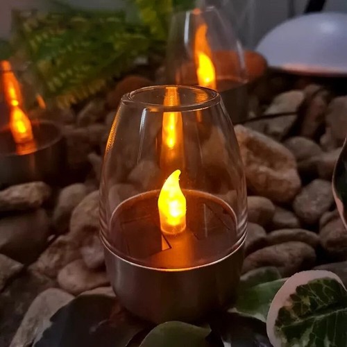 Solar Light Outdoor Garden LED Stainless Steel Candle Light Lawn Deck Night - Bild 11 von 25