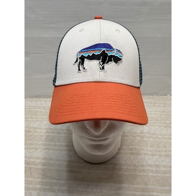 Patagonia Fitz Roy Bison Trucker Hat Mesh Snapback White Orange Teal 38283