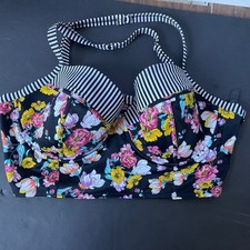 Torrid Floral Stripe Underwire Longline Bikini Top Black Multi color