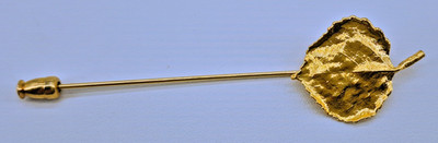 Vintage Real Aspen Leaf Gold Coated Encased Textured Stick Pin Nature Bohemian