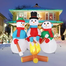 6FT Inflatable Christmas Decoration, Three Snowman Family Inflatable Around C...