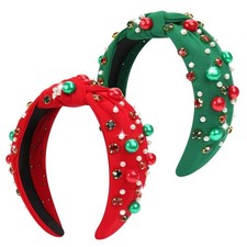 2Pcs Christmas Headbands for Women - Red Green Pearl Medium,