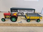 VTG SCHYLLING TRACTOR & TRAILER WIND UP TIN TOY RARE GREEN WHEELS 1-OWNER *WORKS